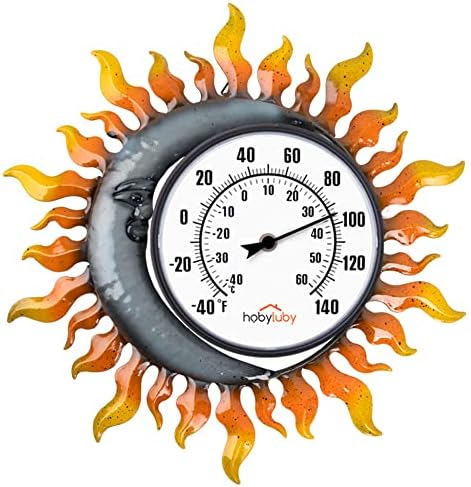VEWOGARDEN Indoor Outdoor Thermometer, No Batteries Required Sun and Moon Decorative Waterproof Wall Thermometer with Large Numbers for Patio, Home, Room