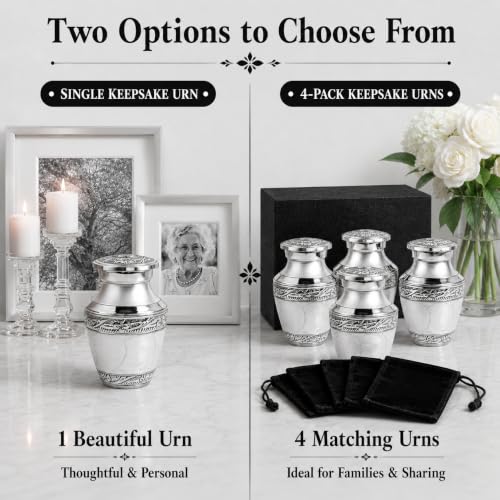 Image of Trupoint Memorials Cremation Urns for Human Ashes, Silver Lining Decorative Burial Urns for Male and Female, Funeral Memorial Urn for Women and Men - Pearl with Silver Lining, 1 Keepsake