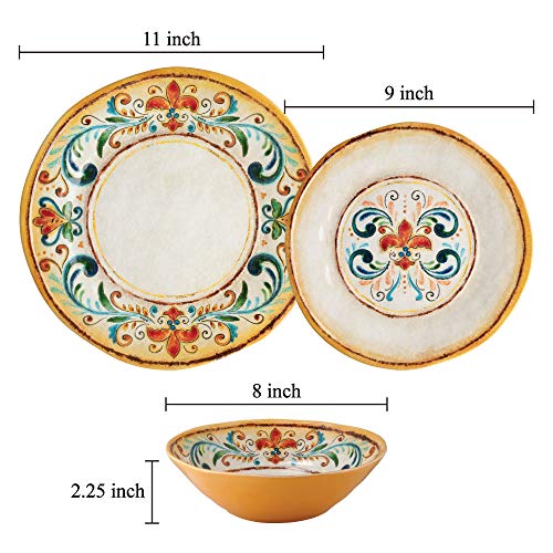 Gourmet Art 12-Piece Tuscany Heavyweight and Durable Melamine Dinnerware Set, Service for 4. Includes Dinner Plates, Salad Plates and Bowls. for Indoors Outdoors Use and Everyday Use. - Thumbnail 5