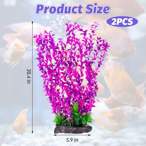 Image of Hamiledyi Aquarium Plastic Plants Aquarium Decor Artificial Fish Tank Plants,Tall Fish Tank Decorations, Extra Large Aquarium Plant 20.4-inch Tall,2PCS