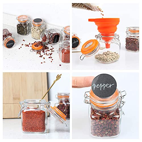 Homelike Style 3.4 Oz Small Glass Spice Jars, Empty Mini Square Glass Spice Bottles With Airtight Flip Top Lids, Chalkboard Labels And Collapsible Funnel For Home And Kitchen-24 Pack #TOP6