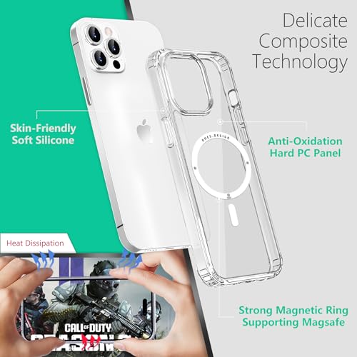 Image of ONES for iPhone 14 Pro Max Case, Hybrid Magnetic Phone Case, Compatible with MagSafe, Military Grade Protection, Shockproof Airbag, Anti-Yellow Silicone Cover, Scratch-Resistant, Thin, Clear