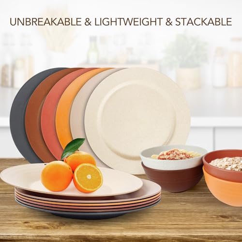 Image of 10inch /6pcs Dishwasher & Microwave Safe Wheat Straw Plates, Alternative for Plastic Plates, Lightweight Reusable Unbreakable Dinner Plates, Non-toxin, BPA Free for Kids Adults