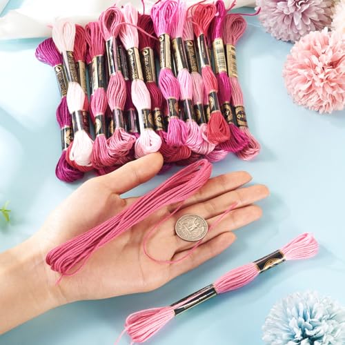 Image of FASHEWELRY 210 Yards Handmade 6-Ply Polyester Embroidery Floss Pink Crewel Cross Stitch Threads 1mm Embroidery Thread Bulk for Jewelry Making Sewing Holiday Decorations Crafts DIY Projects