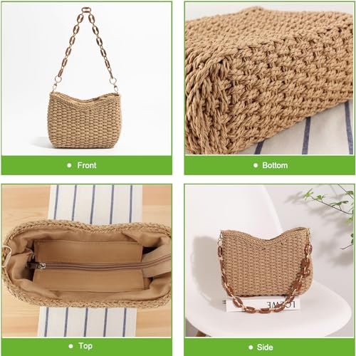 Straw Bag for Women, Lightweight Woven Straw Shoulder Bag, Summer Handmade Beach Tote with Chain, Eco-Friendly Vacation Purse4