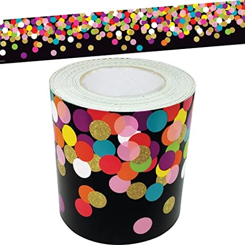 Teacher Created Resources Colorful Confetti on Black Straight Rolled Border Trim - 50ft - Decorate Bulletin Boards, Walls, Desks, Windows, Doors, Lockers, Schools, Classrooms, Homeschool & Offices
