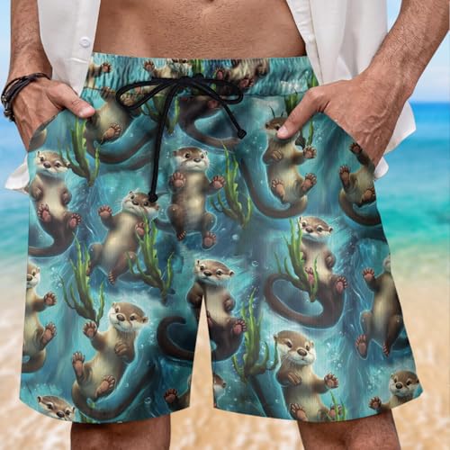 Funny Otter Mens Swim Trunks - Animal Hawaiian Mens Shorts Casual Summer Drawstring Beachwear Shorts3