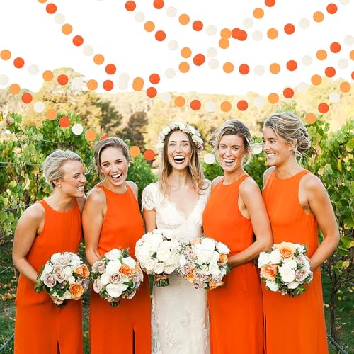 Image of Orange White Fall Party-Decorations Garland-Streamers - 52ft Groovy Boho Hanging Paper Banner,Baby Bridal Shower Wedding Autumn Birthday Sunset Halloween Thanksgiving Day Supplies Decor Hugfond