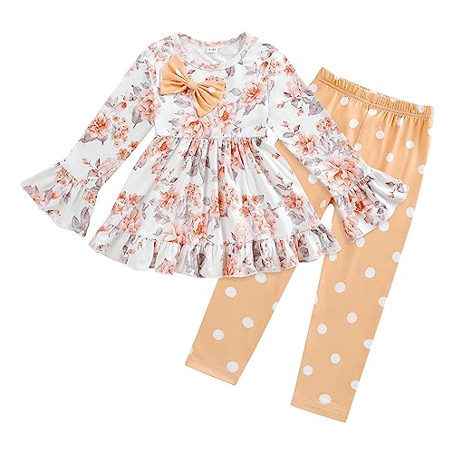 Image of Axumity Kid Girl Clothes Ruffle Sleeve Top Floral Allover Pants 3-9 Years Fall Outfit Set