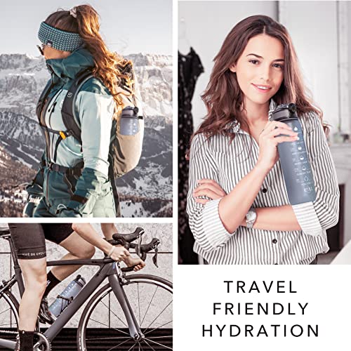 Image of Hyeta 32 Oz Water Bottle with Times to Drink and Straw, Motivational Time Marker, Leakproof & BPA Free, 1 Liter Reusable Sports, Gym & Outdoor Bottle, Grey Matte