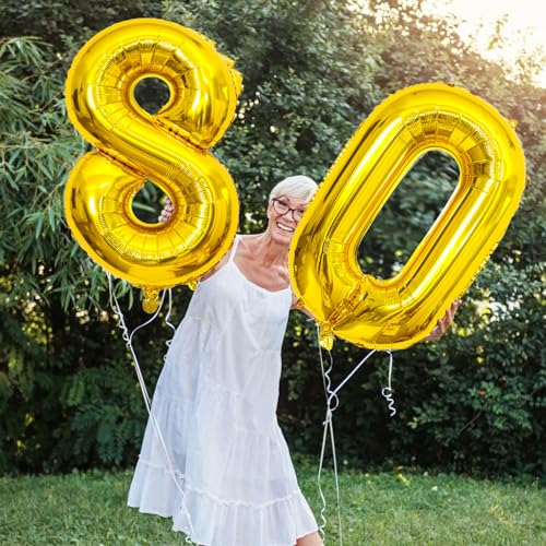 Image of Gold Number Balloons Birthday Balloons - Giant Gold Number 80 Balloon 40 inch, Numbers Balloon 10th Birthday Decorations, Gold Party Supplies for Women Men