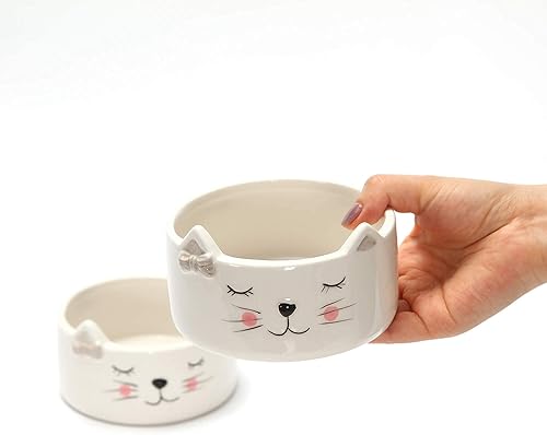 Miniatura 2 de Kurrajong Farmhouse Juego de 2 cuencos de cerámica para gatos, 4.5 pulgadas de ancho x 2 pulgadas de alto, un cuenco de agua y un cuenco de comida