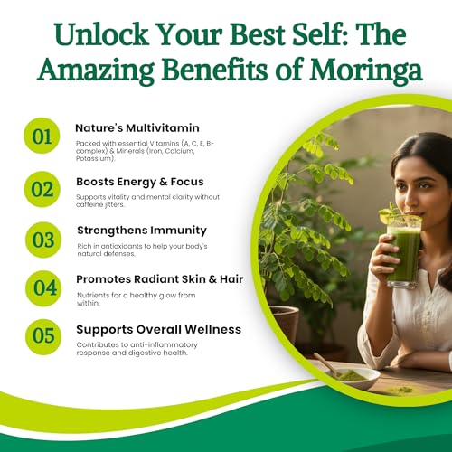 Image of Moringa Powder Organic India - 350g, Pure Natural Moringa Leaves powder, Ayurvedic Superfood for Naturally Boost Energy Levels, Immunity, Boost Energy Level & Digestion