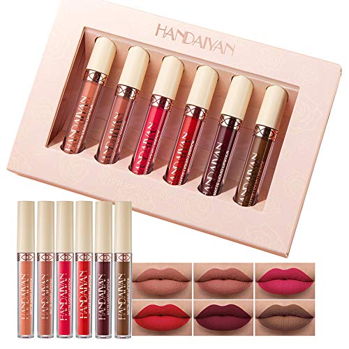 6Pcs Matte Liquid Lipstick, Long Lasting Waterproof Velvet Lips Tint Non-Stick Cup Not Fade Lipgloss Makeup Sets for Girls and Women (Set A)