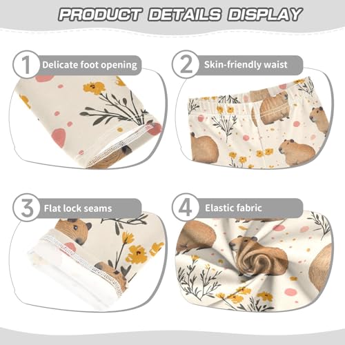Wusikd Capybaras Girls' Leggings Toddler Doodles Beige Kids Yoga Pants Dance Active Tights 4T3