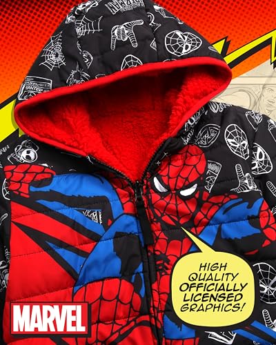 Marvel Spider-Man Boys Puffer Jacket - Reversible Quilted Puffer Coat with Sherpa Fleece Lining Jacket for Boys (Size: 2T-20)3