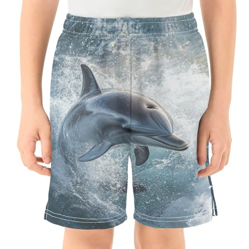 DOMIKING Sliver Dolphin Water Kids Shorts Pull-on Boys Shorts with Elastic Waist Casual Athletic Pants for Summer Outdoor2