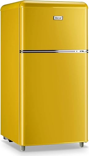 Refrigerador compacto de 3.2 pies cúbicos WANAI Classic Retro Refrigerador de 2 puertas, Mini refrigerador ajustable con estantes de vidrio