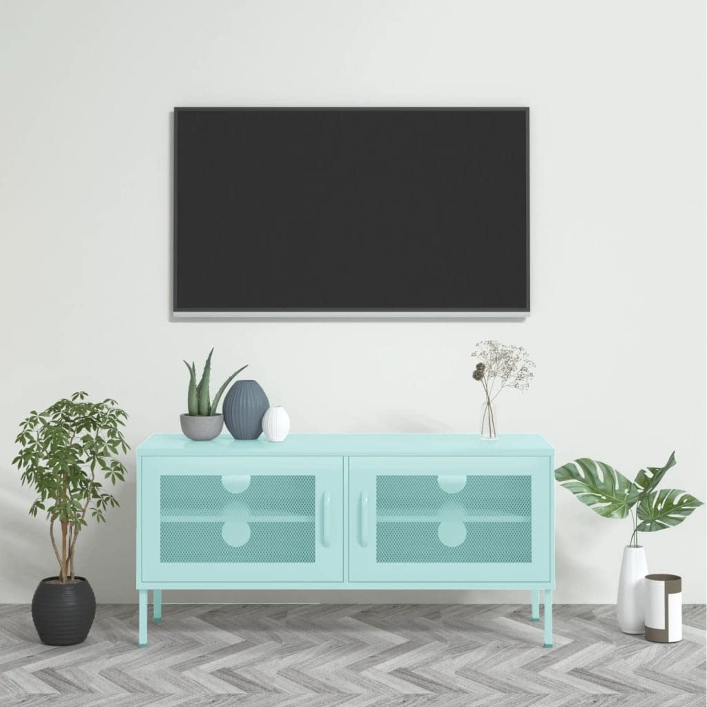 vidaXL Mueble para TV Soporte Mobiliario Aparador Armario Estante Salón Sala de Estar Dormitorio Decoración de Acero Verde Menta 105x35x50 cm