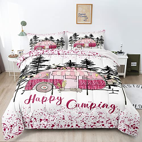 Bducok Happy Camping Bedding Sets For Boys Kids Girls,Galaxy Comforter Set Twin Size Microfiber Trailers Camper Rv Bedding Rustic Vintage Farmhouse Style Comforter Camping 3024,Twin #TOP5