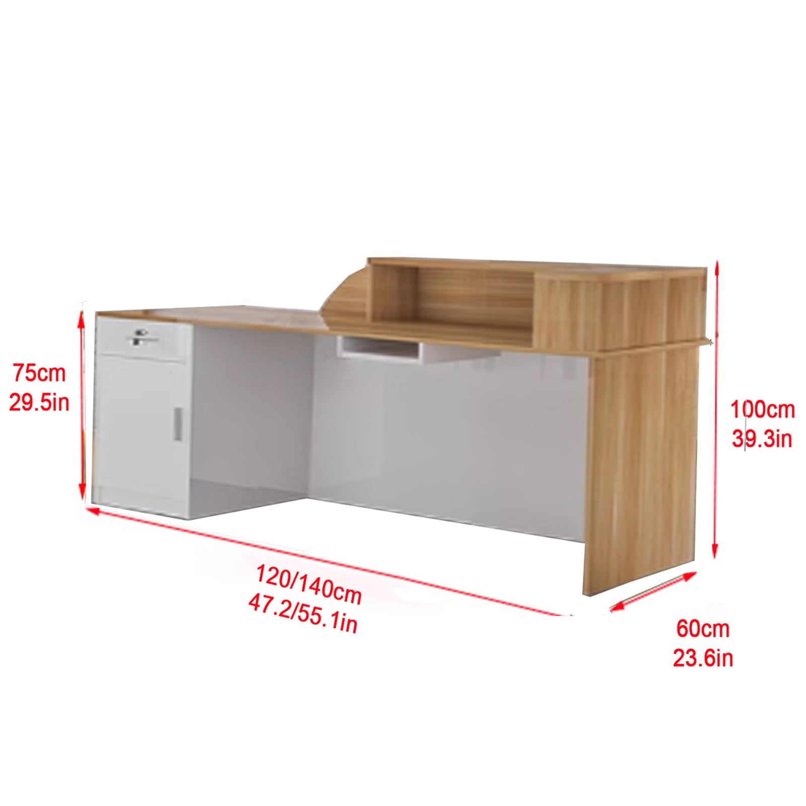 Scrivania con serratura Der & luce a LED, bancone per negozi, 140 cm, naturale, tavolo moderno per ricevimento per aziende e uffici