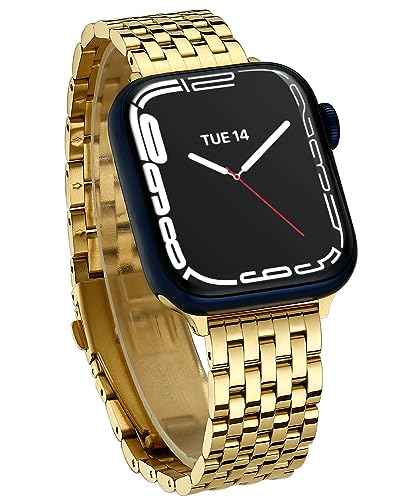 Seven-link Watch Bands for Apple Watch Series 11,10,9,8,7,6,5,4,3,2,1 and SE 3/2/1 for Women, Dressy Stainless Steel Metal Band for Apple Watch 40mm 41mm 42mm 38mm for iWatch, Gold