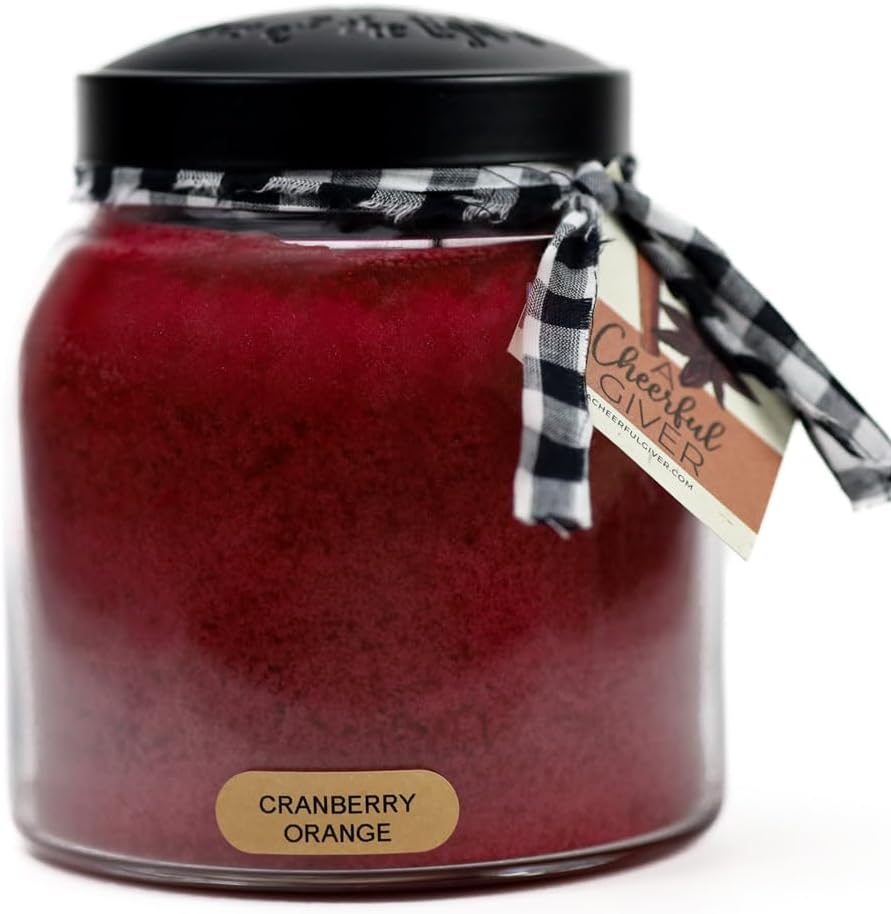 A Cheerful Giver – Cranberry Orange – 34oz Papa Scented Candle Jar with Lid – Keepers of the Light – 155 Hours of Burn Time, Gift for Women, Red