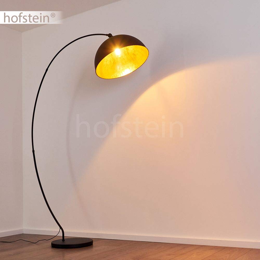 Stehlampe Miranda, Vintage Stehleuchte aus Metall in Schwarz/Gold, 1 x E27-Fassung, Leuchte im Retro-Design m. Fußschalter am Kabel in Blattgold-Optik, ohne Leuchtmittel