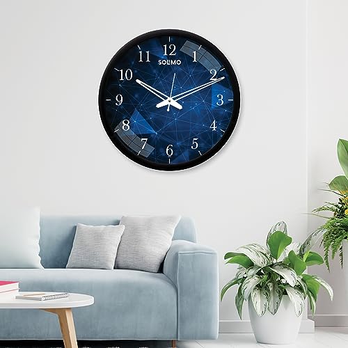 Image of Amazon Brand - 12-inch Contemporary Plastic & Glass Wall Clock - Designer (Silent Movement, Black Frame) & Amazon Brand - Cotton 4 Piece Hand Towel Set, 380 GSM (Twilight Blue, Coral Pink)