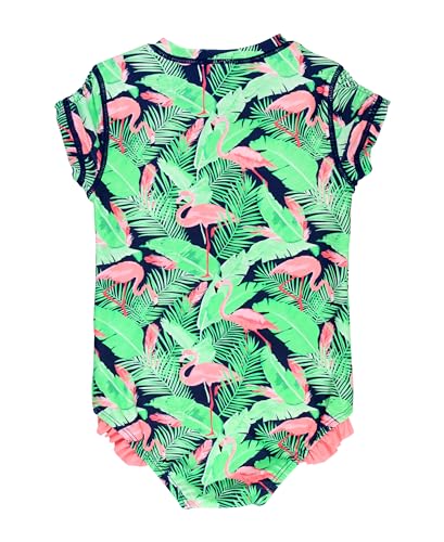 RuffleButts® Maiô Rash Guard para meninas com proteção solar FPS 50+, Flamingo Frenzy, 6 Years