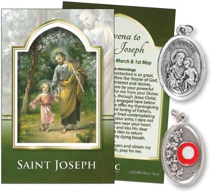rosarybeads2u Prayer Verse Card Saint St JOSEPH with Silver Coloured Metal Medal