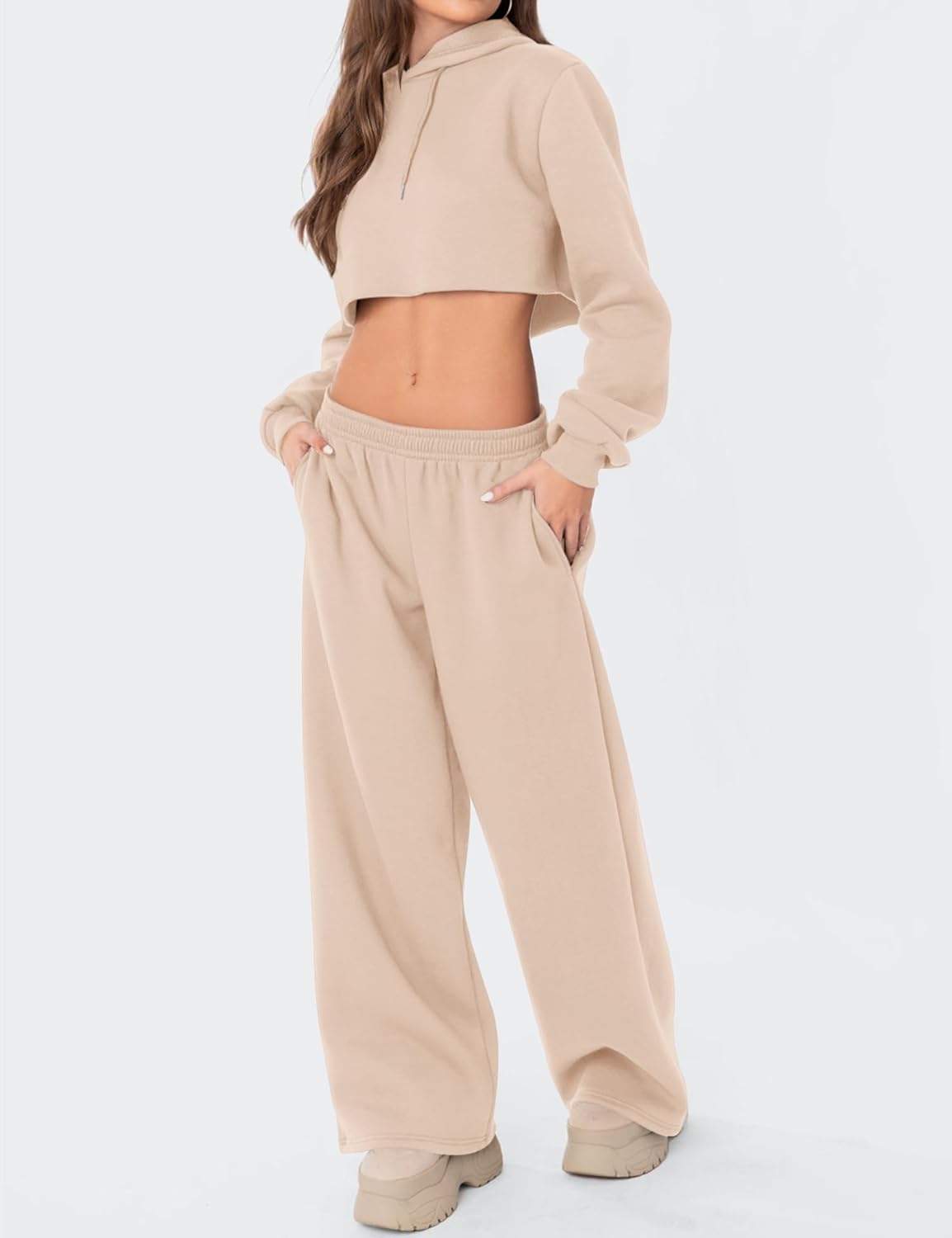 LOMON Wide Leg Sweatpants Women Fleece Sweat Pants Fall Spring Clothes 2026 Teen Girl Baggy Jogger Sweatpant with Pockets - Image 4