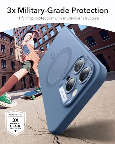 Image of ESR for iPhone16 Pro Max Case with MagSafe, Supports Magnetic Charging, Smooth & Slim Silicone Case, Shockproof, Full Screen and Camera Protection, Soft Microfiber Lining,Light Blue