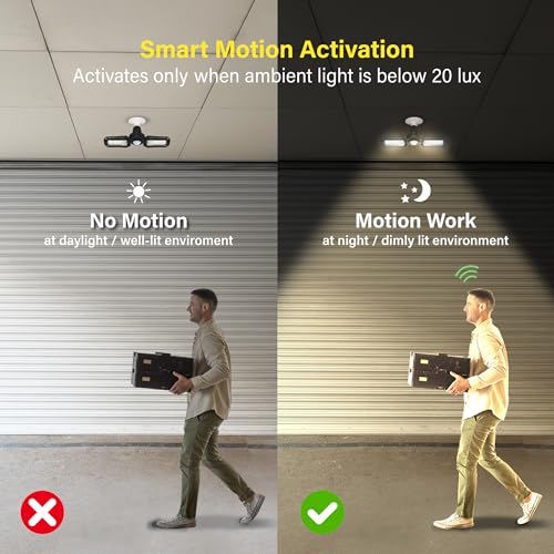 2 Pack 30W Motion Sensor LED Garage Lights, 5000K E26 Socket, ETL Certified