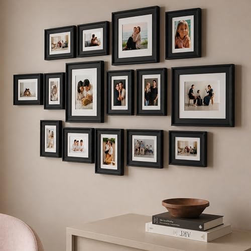Image of Art Street Set of 15 Premium 3D Wall Photo Frames Sumptuous Memories Theme Individual Fiber Wood Photo Frames (Color - Cave Black, Size - 8x10, 5x7, 4x6 Inchs)