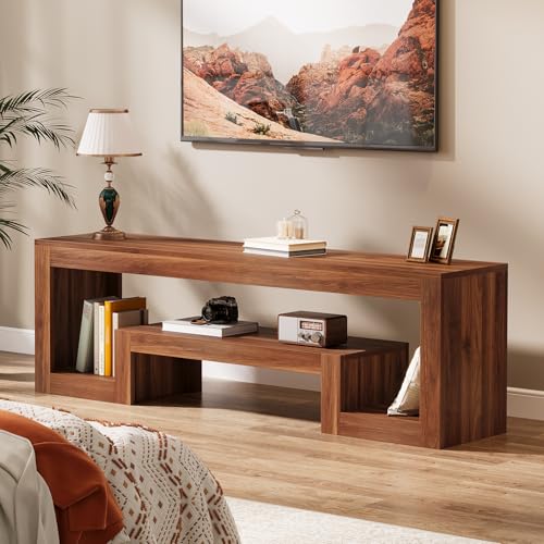 Image of Tribesigns 63-Inch TV Stand for 55 /60 /65 /75-Inch TVs, Farmhouse Entertainment Center with Open Storage Shelves, Wood Television Console for Living Room, Bedroom, Walnut