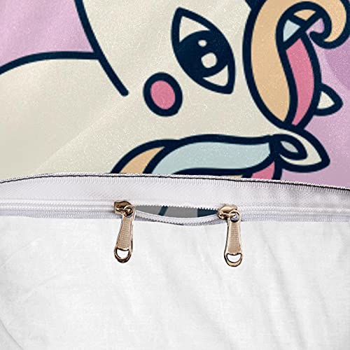Linge de lit licornes blanches rose parure housse de couette tissage haute densité