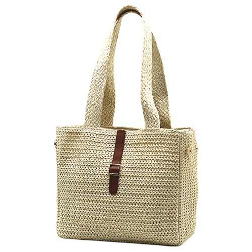 Sac de plage en paille beige avec grande sangle réglable