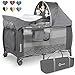 Lionelo Sven Plus 2 in 1 Baby Bett Laufstall Baby ab Geburt bis 15 kg Wickelauflage Moskitonetz luftige Seitenwände mit Seiteneingang Tragetasche zusammenklappbar (Grey Scandi)
