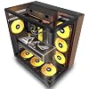 KEDIERS PC CASE ATX 6 PWM ARGB Fans Pre-Installed, Mid Tower Computer Case with Full-View Tempered Glass, Type-C,Printed Walnut Wood Panels,Support 360mm Radiator,Black Gaming Case (P7)