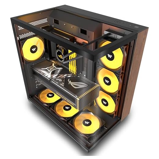 KEDIERS PC CASE ATX 6 PWM ARGB Fans Pre-Installed, Mid Tower Computer Case with Full-View Tempered Glass, Type-C,Printed Walnut Wood Panels,Support 360mm Radiator,Black Gaming Case (P7)