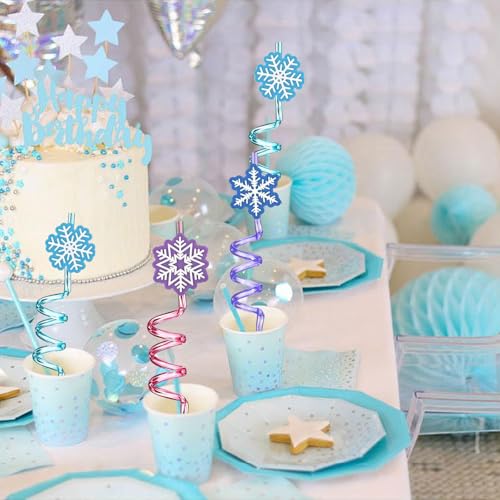 24 pitillos de plástico Frozen con diseño copo de nieve miniatura 6