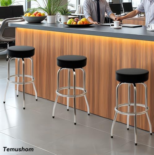 Butacos giratorios Temushom de 29", asiento acolchado, capacidad de 136 kg | Butacos negros con estructura cromada para tienda, mostrador, hogar y garaje miniatura 2
