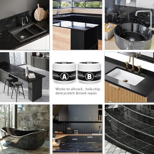 Reparaturset Schwarze Fliesen & Arbeitsplatten - Reparatur von Löchern, Rissen, Absplitterungen an Granit, Marmor, Quarzstein - Für Küchenarbeitsplatten, Theken und Oberflächen Theken und Oberflächen