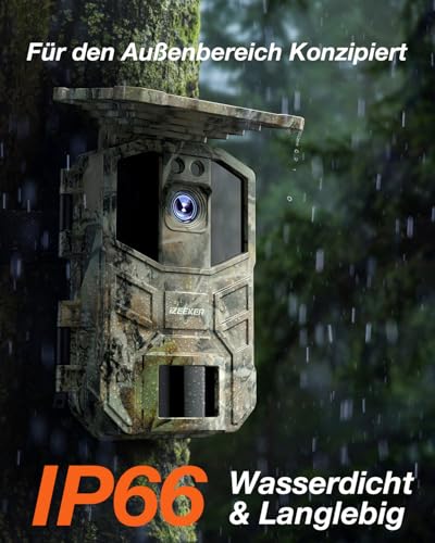 iZEEKER Solar Wildkamera 4K 64MP mit Handyübertragung App, WLAN & Bluetooth Wildtierkamera mit Bewegungsmelder Nachtsicht, Solar Tierkamera mit 5200mAh Akku, IP66, 0.1s Auslösezeit, inkl 32GB SD Karte