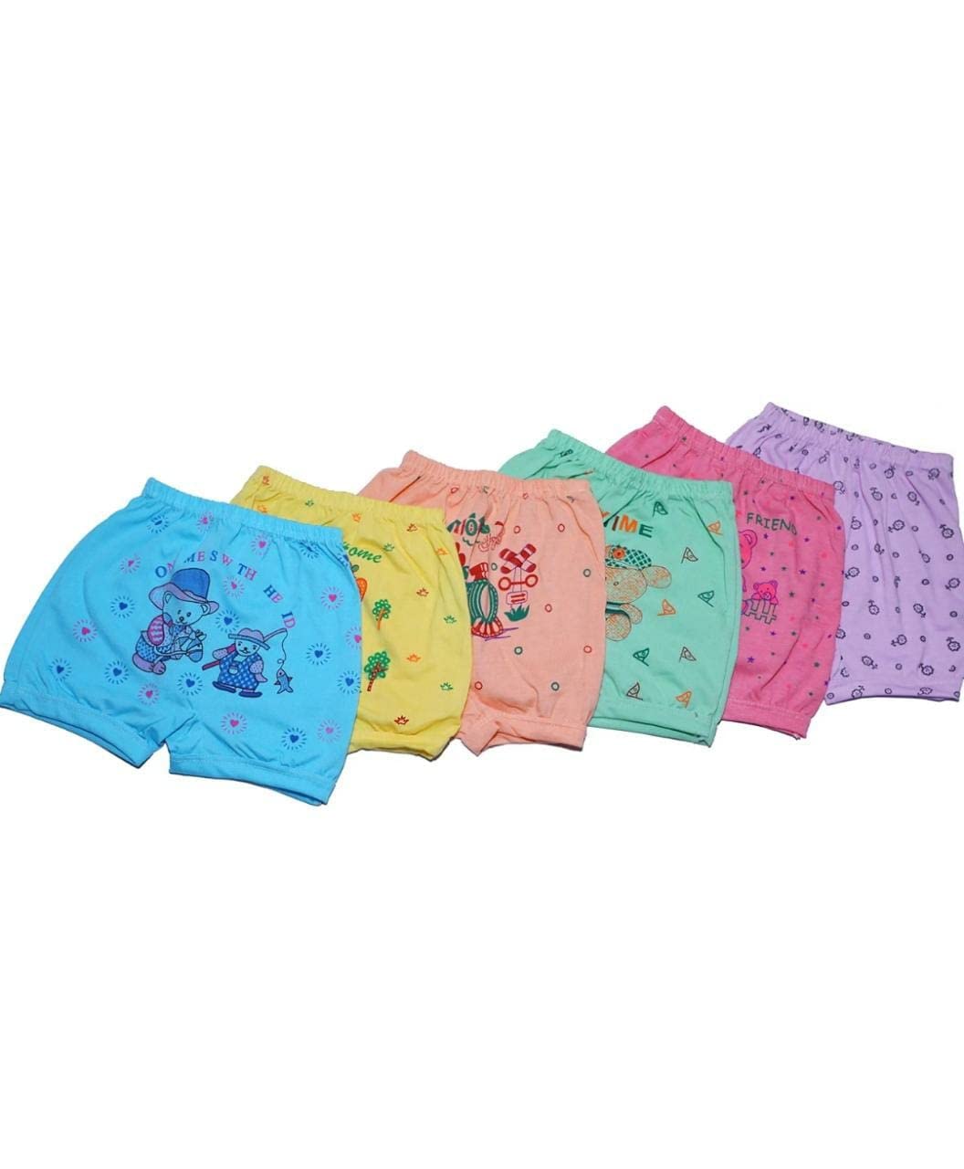 KIDBIRD Baby Boys & Baby Girls Unisex 100% Cotton Printed Panty Bloomer Combo Pack of 6
