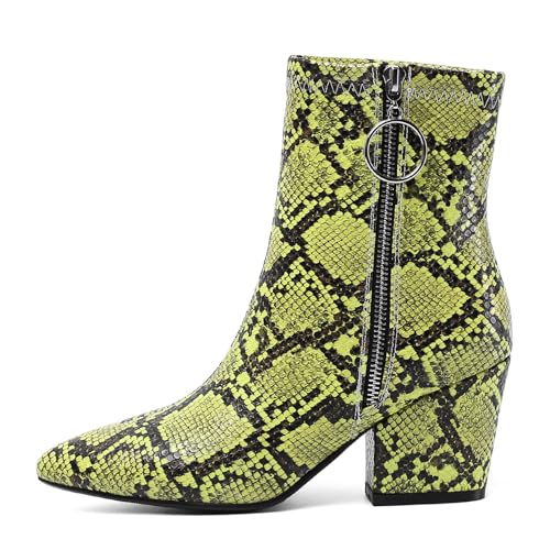 SHEMEE Women's Snakeskin Chunky High Heels Booties Pointed Toe Block Heel Snake Print Side Zipper Ankle Boots Fashion Dress Shoes2