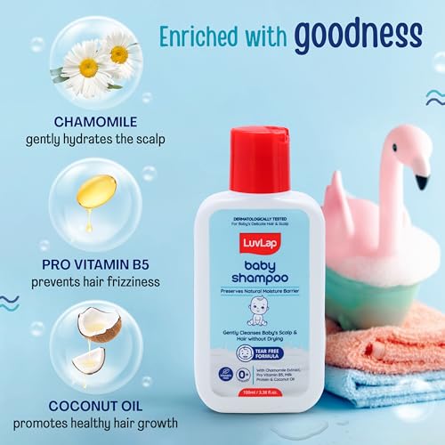 Image of LuvLap Milky Soft Baby Shampoo - 100ml, Tear Free Formula, with Milk Protein, Vitamin E & Coconut Oil, Shea Butter & Chamomile, Gentle Care for Baby's Soft Hair, No Paraben, Dermatologically Tested