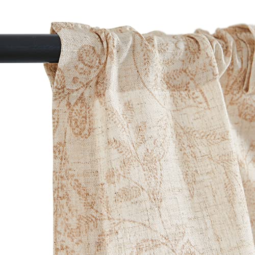 Jinchan Linen Valance Curtain Floral Printed Tie Up Valance 20 Inch For Kitchen Living Room Farmhouse Botanic Design Window Decor Light Filtering Rod Pocket Tie-Up Shade Valance 1 Panel Taupe On Beige #TOP2