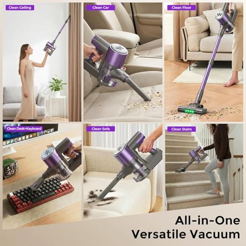 Image of Cordless Vacuum Cleaner,Vacuum Cleaner for Home with Brushless Motor,Lightweight Stick Vacuum with Self-Standing and Touch Screen,Hardwood Floor Vacuum for Pet Hair,Carpets,Tile(Eggplant Purple)